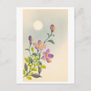 Cartão Postal Flores Roxas Antigas ao Luar Japonês