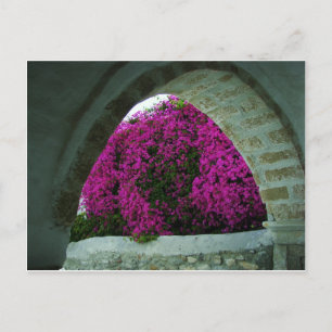 Cartão Postal Flores roxas através de um arco.