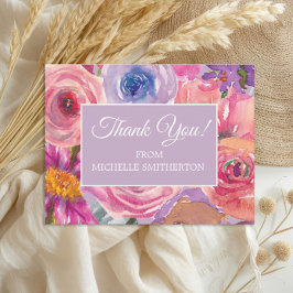 Cartão Postal Flores roxas, cor-de-rosa, obrigado