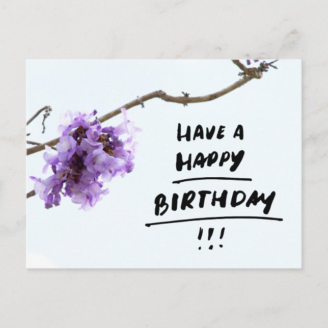 Cartão Postal Flores Roxas de Jacarandá Aniversário (Frente)
