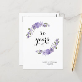 Cartão Postal Flores roxas lavanda 50º aniversário de casamento