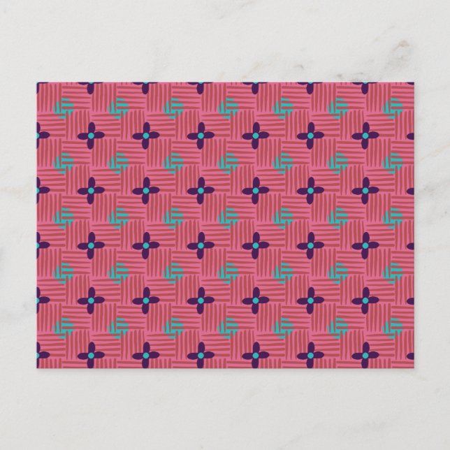 Cartão Postal Flores Roxas Sol Azul - Crosshatching Rosa (Frente)