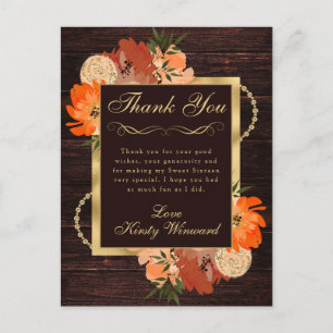 Cartão Postal Flores Rústicas de Outono Laranja Queimado Doce De