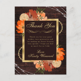 Cartão Postal Flores Rústicas de Outono Laranja Queimado Doce De
