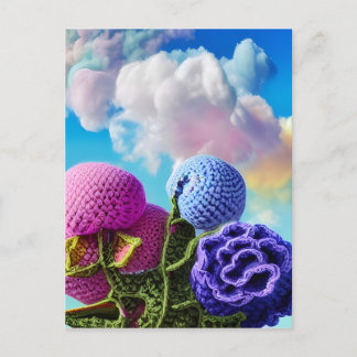 Cartão Postal Flores Selvagens Crochetadas Nas Nuvens Arte Digit
