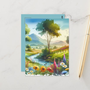 Cartão Postal Flores selvagens e riachos no Vale de Primavera