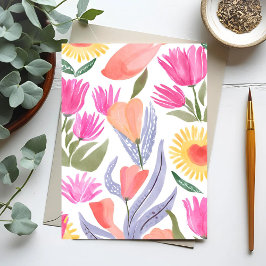 Cartão Postal Flores Silvestres Coloridas em Aquarela | Pintado 