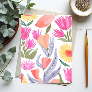 Cartão Postal Flores Silvestres Coloridas em Aquarela   Pintado 