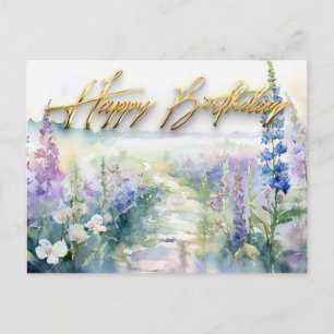Cartão Postal Flores silvestres de lavanda Feliz aniversário
