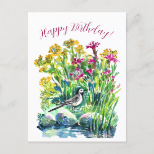 Cartão Postal Flores silvestres e uma alvéola-preta-e-branca