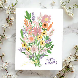 Cartão Postal Flores Silvestres Pintadas à Mão com Gouache Feliz