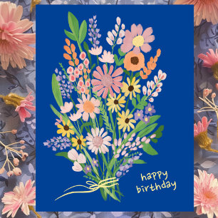 Cartão Postal Flores Silvestres Pintadas à Mão com Gouache Feliz