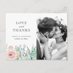Cartão Postal Flores suculentas. Obrigado floral de casamentos