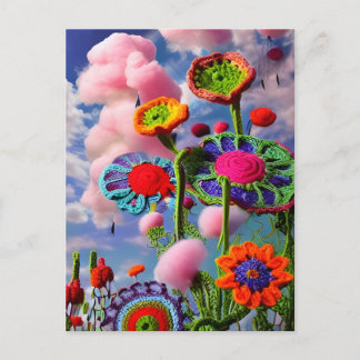 Cartão Postal Flores Surreais e Nuvens Rosa