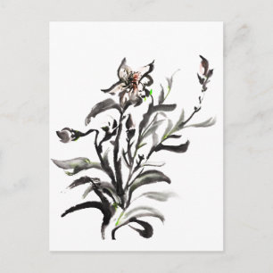 Cartão Postal Flores tradicionais chinesas para pintura de tinta