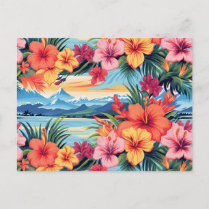 Cartão Postal Flores Tropicais Coloridas & Paisagem