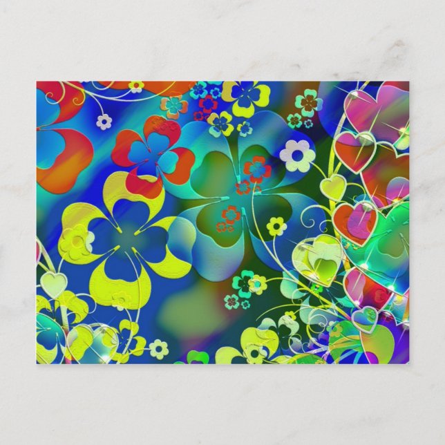 Cartão Postal Flores Verdes Azuis (Frente)