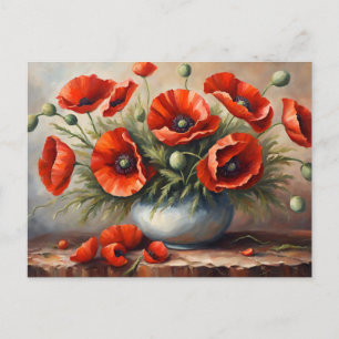 Cartão Postal Flores Vermelhas Poppy no Vaso Azul