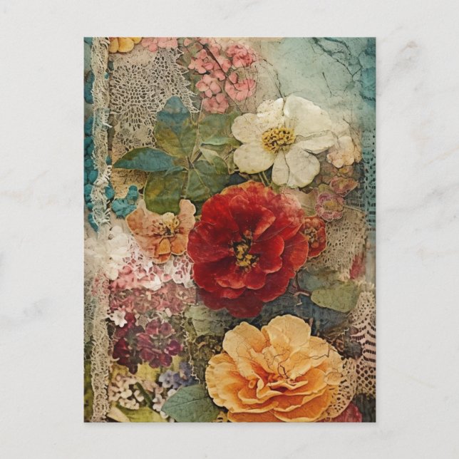 Cartão Postal Flores Vintage (Frente)