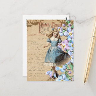 Cartão Postal Flores Vintage e Colagem Alice