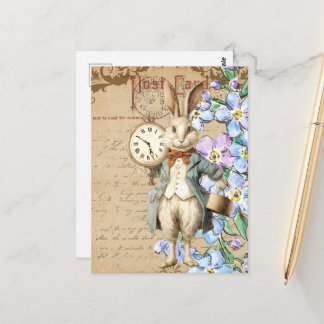 Cartão Postal Flores Vintage e Colagem do Coelho Branco