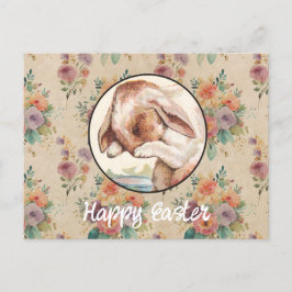 Cartão Postal Flores Vintage e Páscoas Bunny