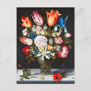 Cartão Postal Flores Vintage em um Vidro por Ambrosius Bosschaer