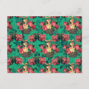 Cartão Postal Flores Vitorianas Vintage