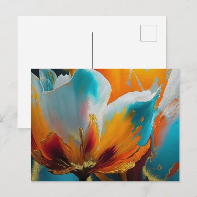Cartão Postal Florescer em Laranja e Azul Turquesa (Frente/Verso)
