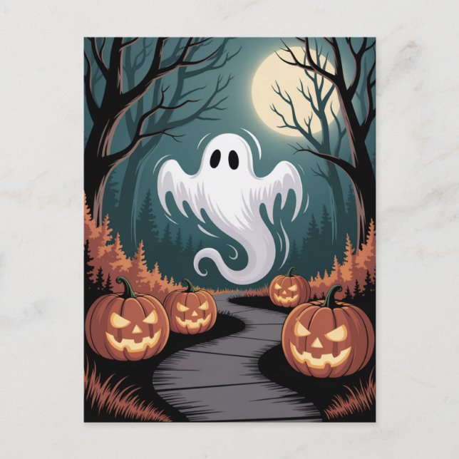 Cartão Postal Floresta da Lua do Fantasma da Abóbora de Hallowee (Frente)