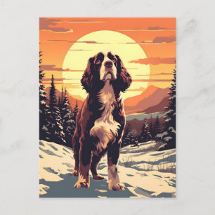 Cartão Postal Floresta das montanhas de inverno Springer Spaniel