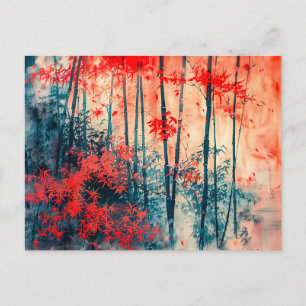 Cartão Postal Floresta de Bambu Tranquila em Aquarela Chinesa