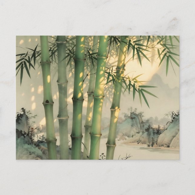 Cartão Postal Floresta de Bambu Verde Tinta Chinesa (Frente)