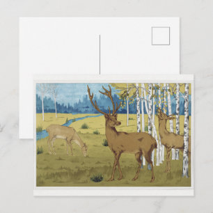 Cartão Postal Floresta de Cervos Art Nouveau Maurice Verneuil Ar