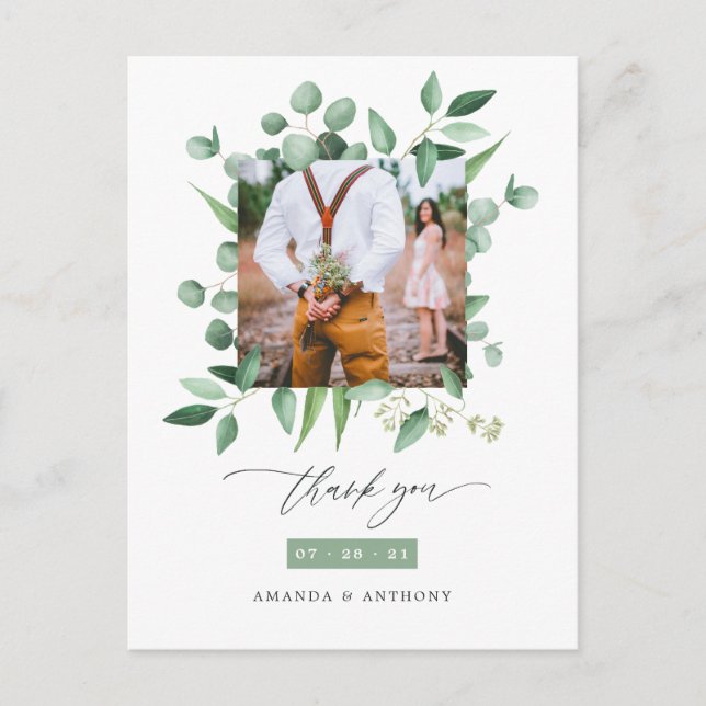 Cartão Postal Floresta de Eucalipto Casamento Obrigado (Frente)