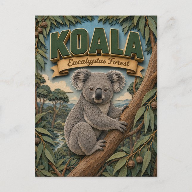Cartão Postal Floresta de Eucalipto do Koala POPCUT (Frente)