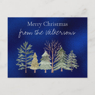 Cartão Postal Floresta de Inverno em Aquarela à Noite Árvores Si