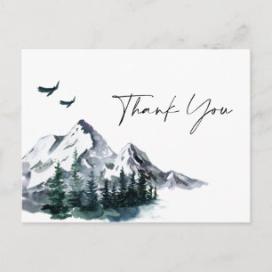 Cartão Postal Floresta de Montanhas de Aquarela Elegante Obrigad