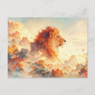Cartão Postal Floresta de Nuvens do Leão Majestoso ao Pôr do Sol