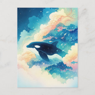 Cartão Postal Floresta de Nuvens Surrealista da Baleia Orca