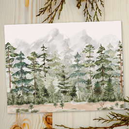 Cartão Postal Floresta de Pinheiros Verde em Aquarela na Montanh