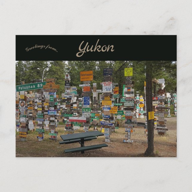 Cartão Postal Floresta de Placas de Sinalização Watson Lake Yuko (Frente)