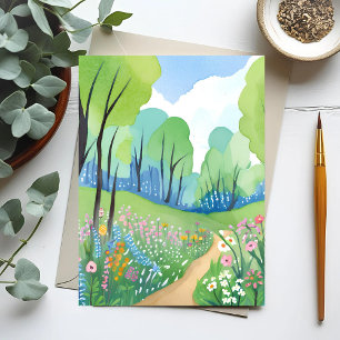 Cartão Postal Floresta Floral   Aquarela da Natureza Flores Silv