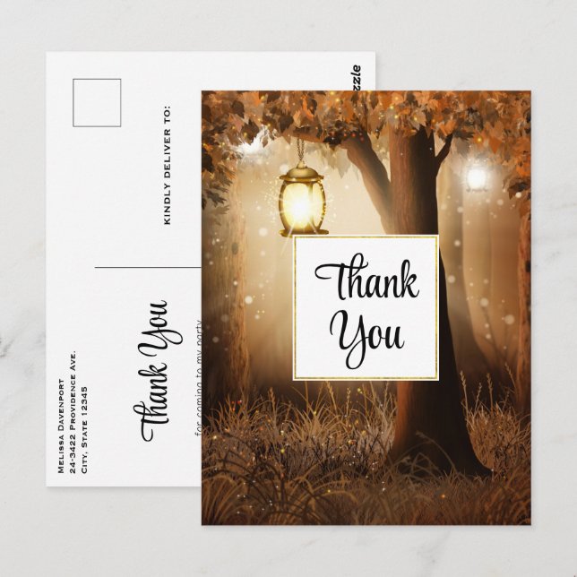 Cartão Postal Floresta Mágica com Luzes Láteas Obrigado (Frente/Verso)