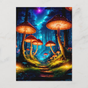 Cartão Postal Floresta Mágica de Cogumelos da Meia-Noite