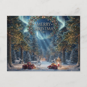 Cartão Postal Floresta Mágica de Natal com Grinalda e Rena