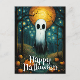 Cartão Postal Floresta Noturna de Pumpkin do Fantasma do Hallowe