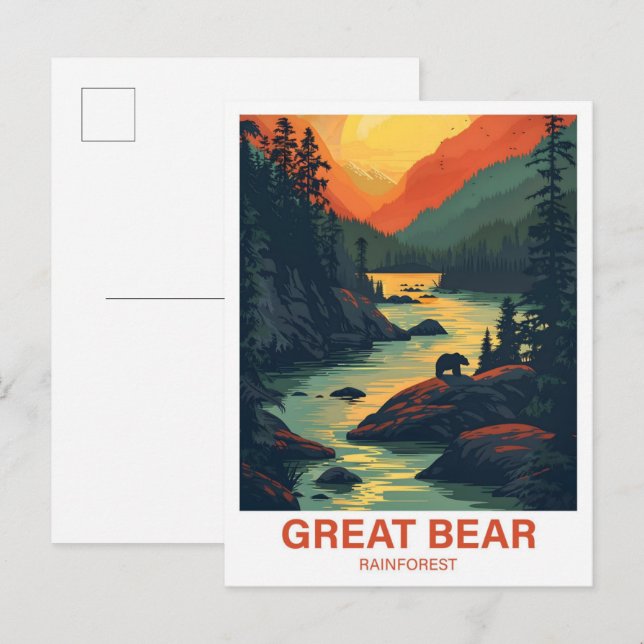 Cartão Postal Floresta Tropical do Grande Urso Canadá Ilustração (Frente/Verso)