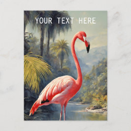 Cartão Postal Floresta tropical rosa Flamingo Vintage