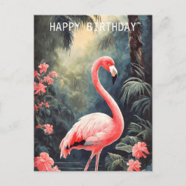 Cartão Postal Floresta Tropical Rosa Flamingo Vintage